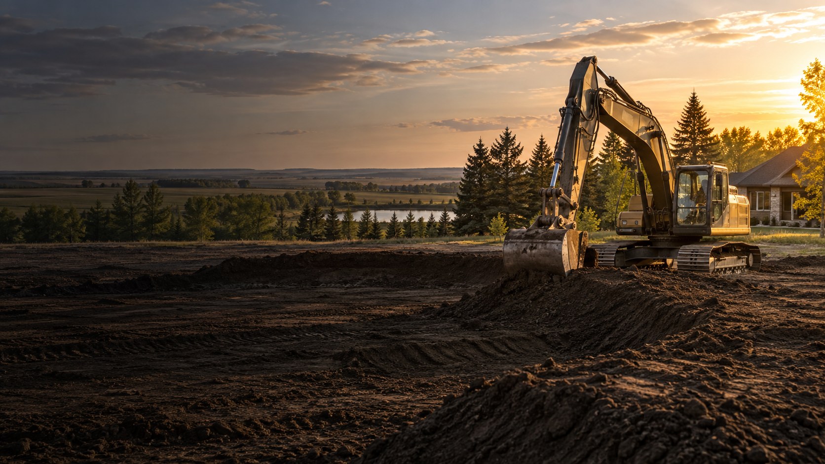 Illustrative excavation work on a prairie property; not a Quibell’s project